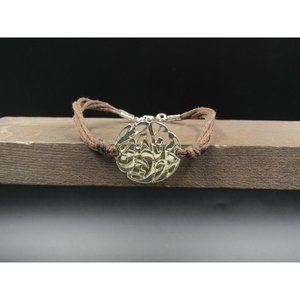 7 Inch Sterling Silver Brown Cord Awesome Thick Pattern Bracelet